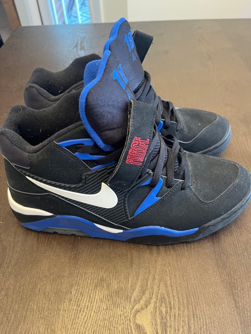 Nike  Air Force 180 Black and Blue High-Top Sneakers with White Swoosh Size 12